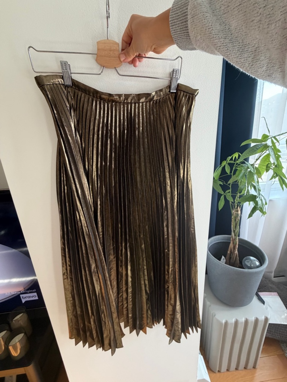 Ralph Lauren Metallic Gold Pleated Midi Skirt